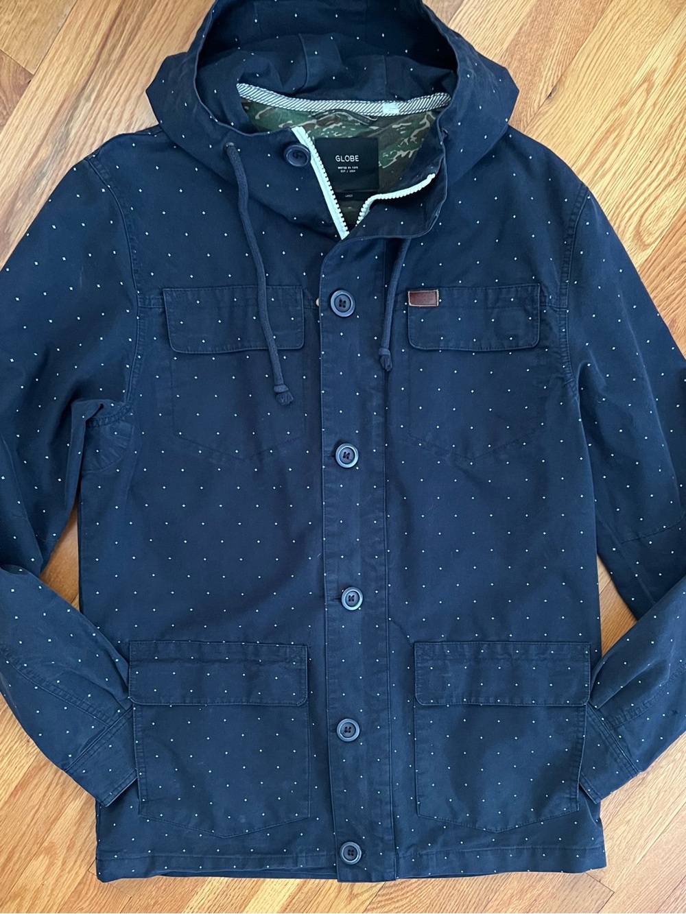 Men's Utility Cargo Skater Streetwear Navy Blue Hooded Jacket {L) EUC - Picture 5 of 10